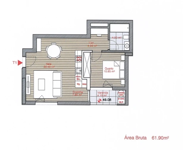 Apartamento T1 para Venda em Funchal (Santa Luzia) Planta 1