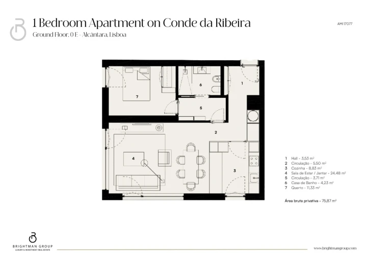 Apartamento T1 para Venda em Alcantara Planta 1