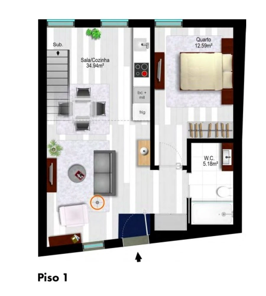 Apartamento T3 para Venda em Glória e Vera Cruz Planta 1