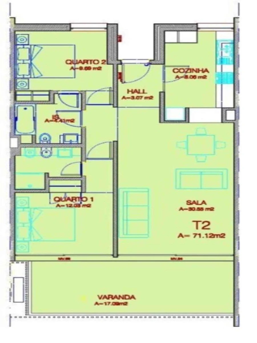 Apartamento T2 para Venda em Mexilhoeira Grande Planta 1