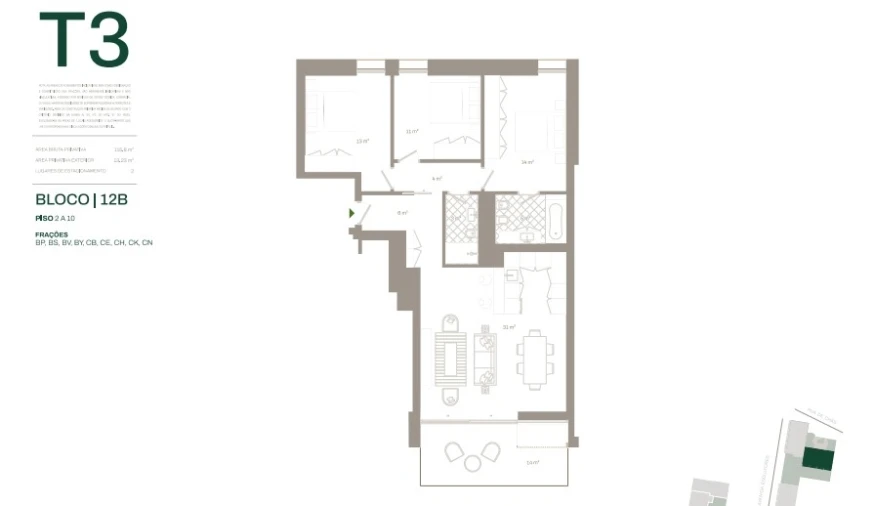 Apartamento T3 para Venda em Santa Marinha e São Pedro da Afurada Planta 1