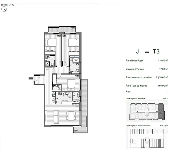 Apartamento T3 para Venda em Santa Marinha e São Pedro da Afurada Planta 1