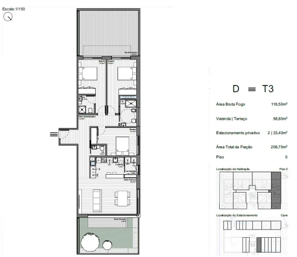 Apartamento T3 para Venda em Santa Marinha e São Pedro da Afurada Planta 1