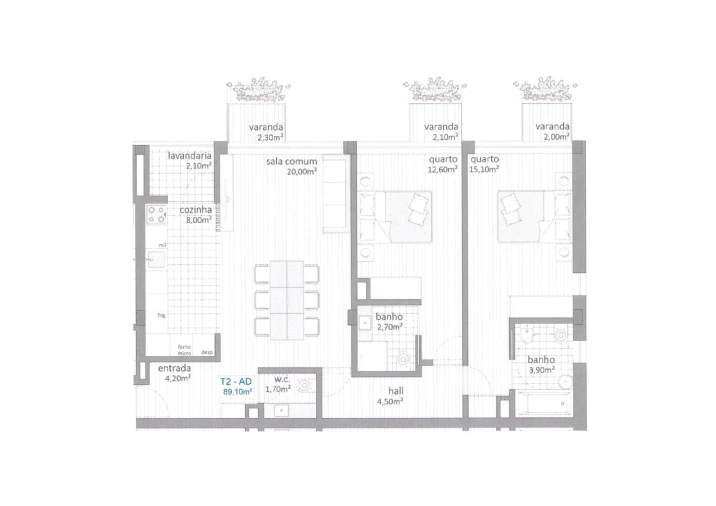 Apartamento T2 para Venda em Custóias, Leça do Balio e Guifões Planta 1