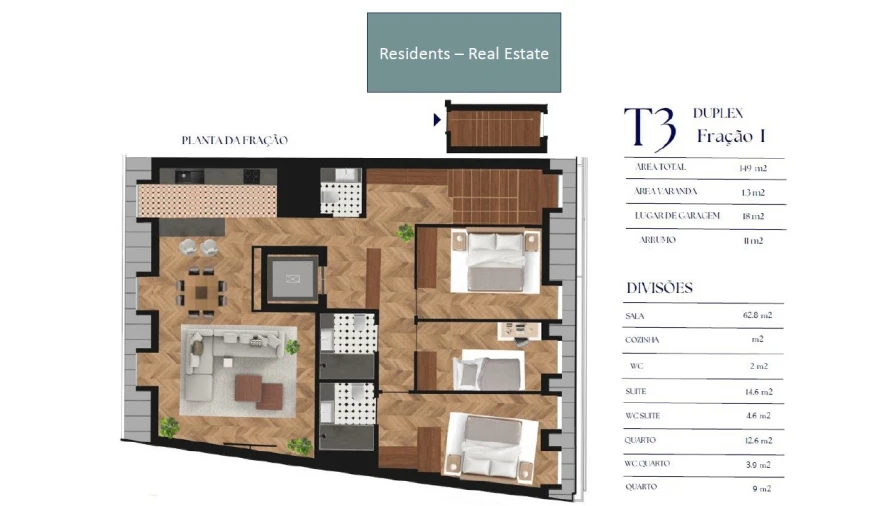 Apartamento T3 para Venda em Cedofeita, Santo Ildefonso, Sé, Miragaia, São Nicolau e Vitória Planta 1