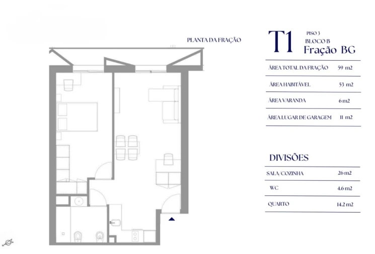 Apartamento T1 para Venda em Paranhos Planta 1