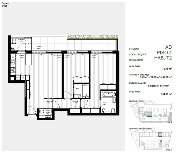Apartamento T2 para Venda em Rebordosa Planta 1