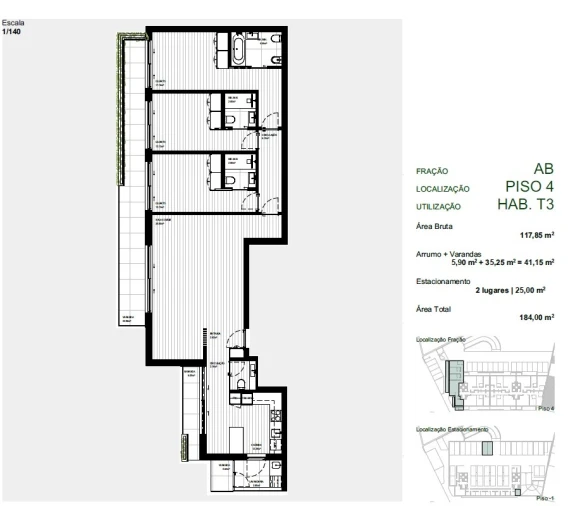 Apartamento T3 para Venda em Rebordosa Planta 1