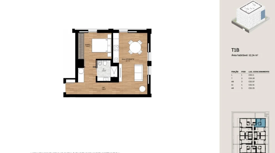 Apartamento T1 para Venda em Glória e Vera Cruz Planta 1
