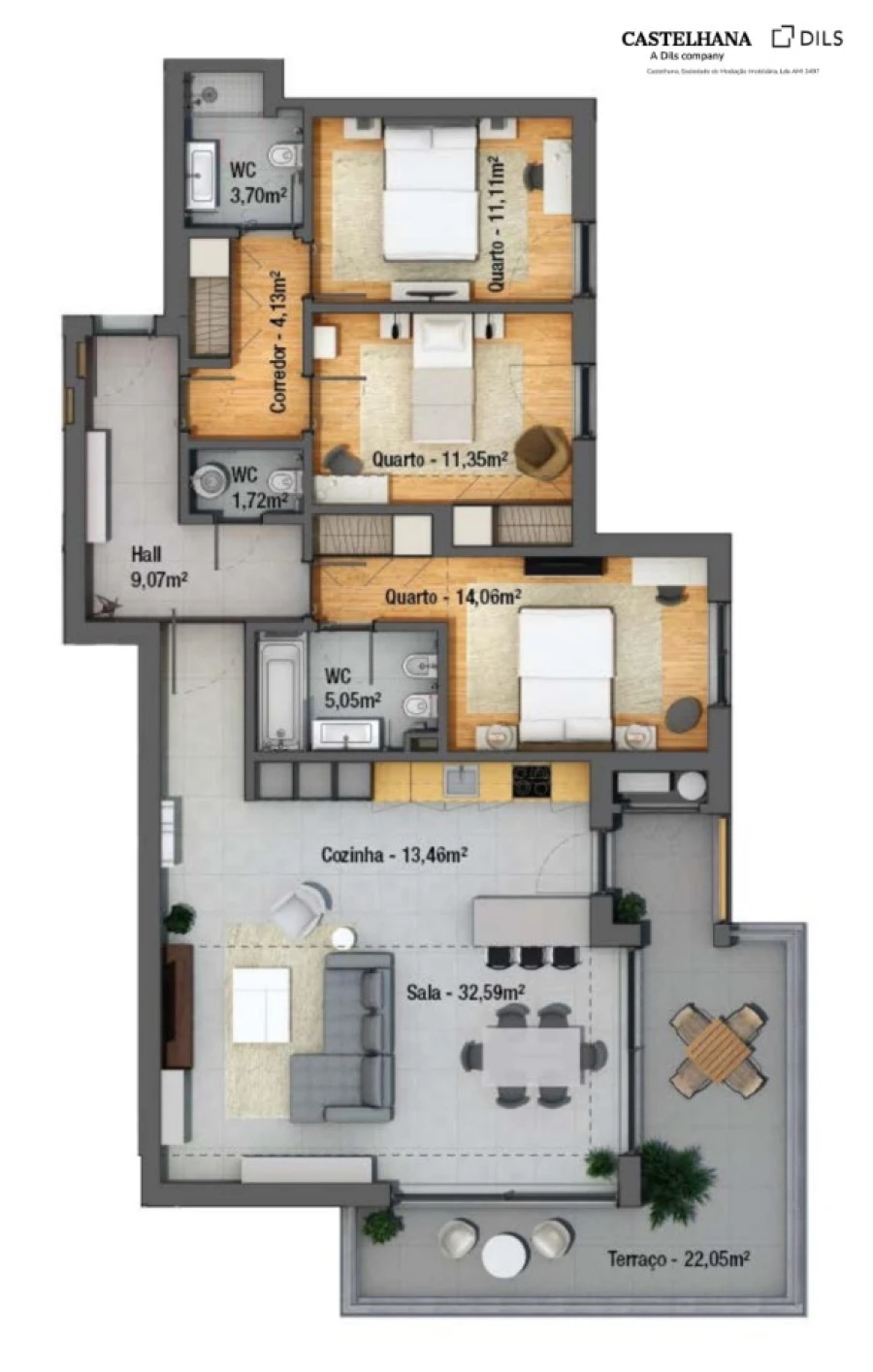 Apartamento T3 para Venda em Faro (Sé e São Pedro) Planta 1
