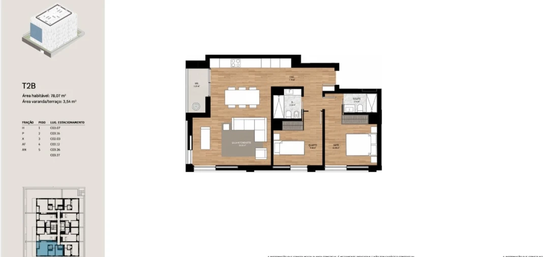 Apartamento T2 para Venda em Glória e Vera Cruz Planta 1