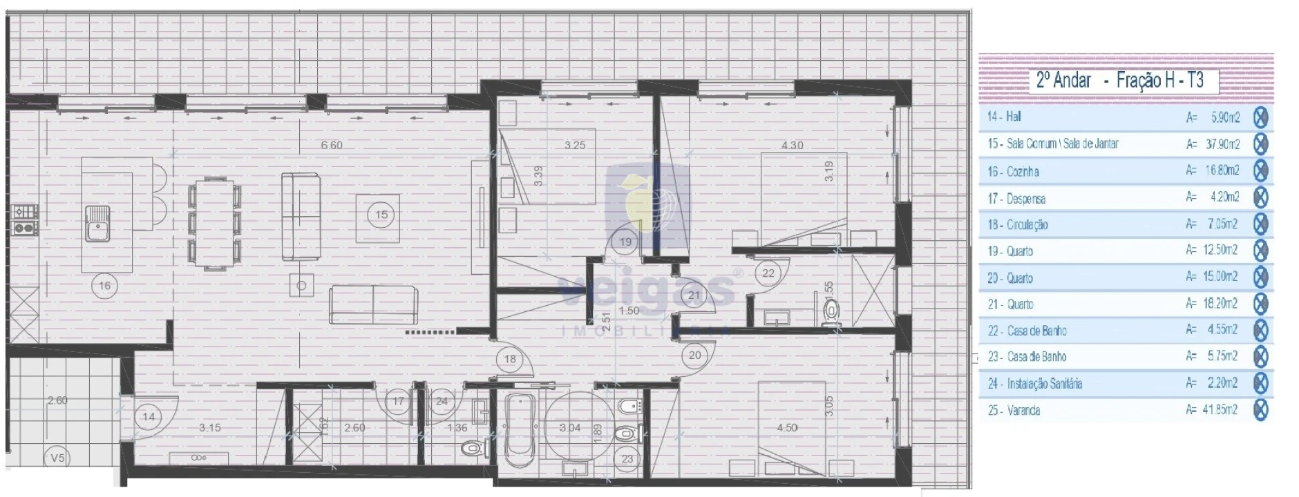 Apartamento T3 para Venda em Parceiros e Azoia Planta 3