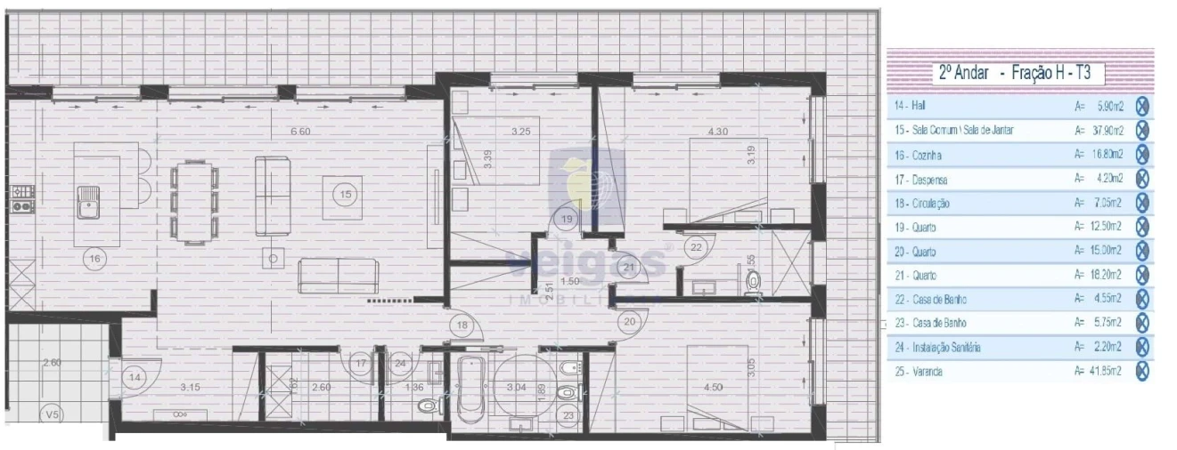 Apartamento T3 para Venda em Parceiros e Azoia Planta 1