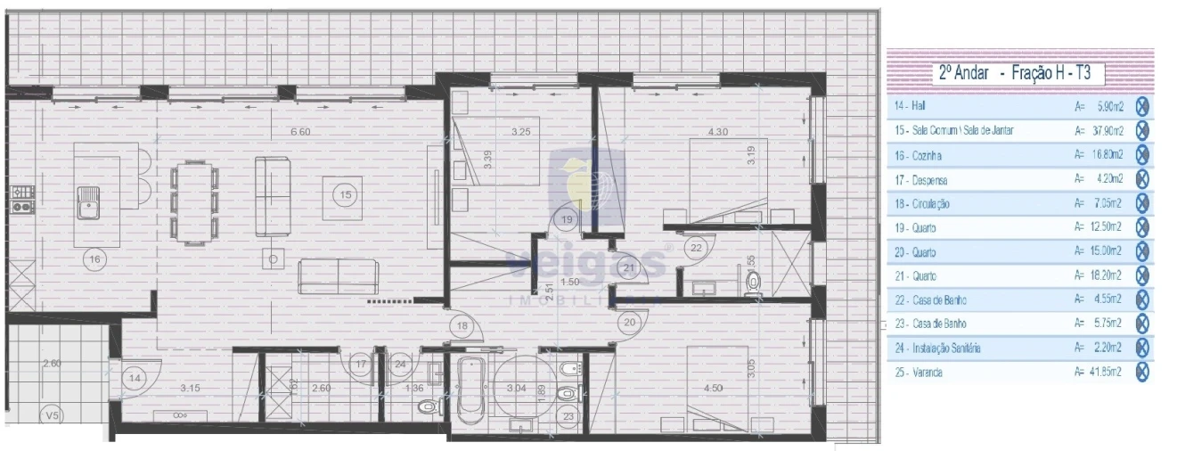 Apartamento T3 para Venda em Parceiros e Azoia Planta 3