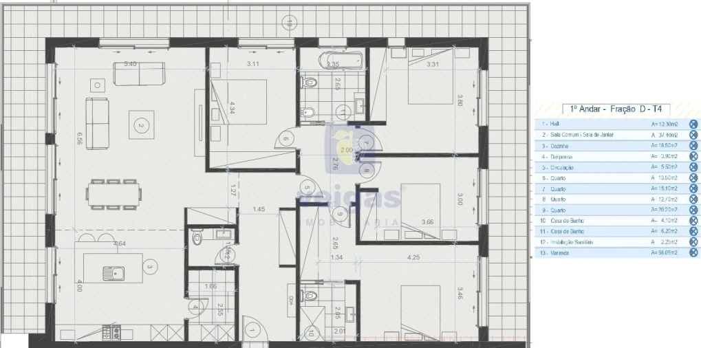 Apartamento T4 para Venda em Parceiros e Azoia Planta 3