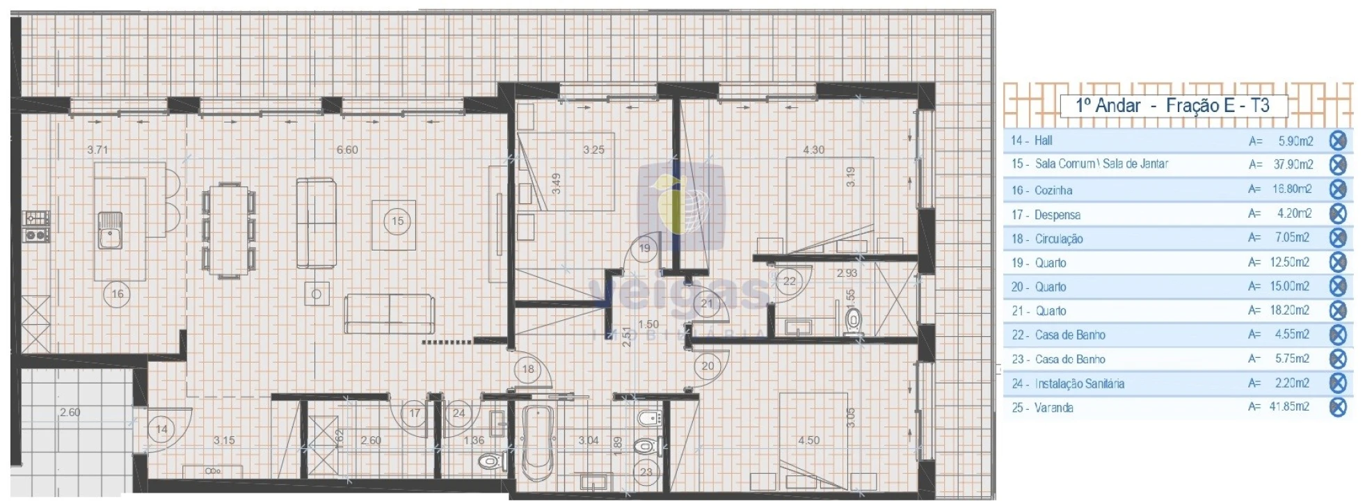 Apartamento T3 para Venda em Parceiros e Azoia Planta 3