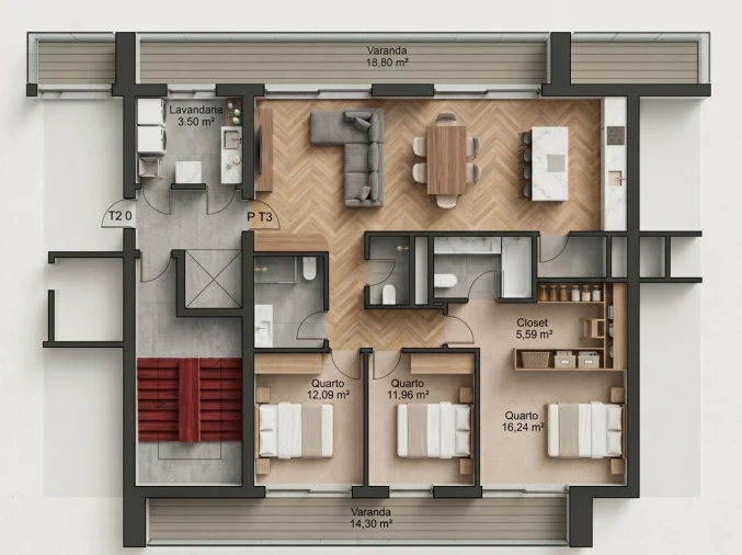 Apartamento T3 para Venda em Paços de Ferreira Planta 1