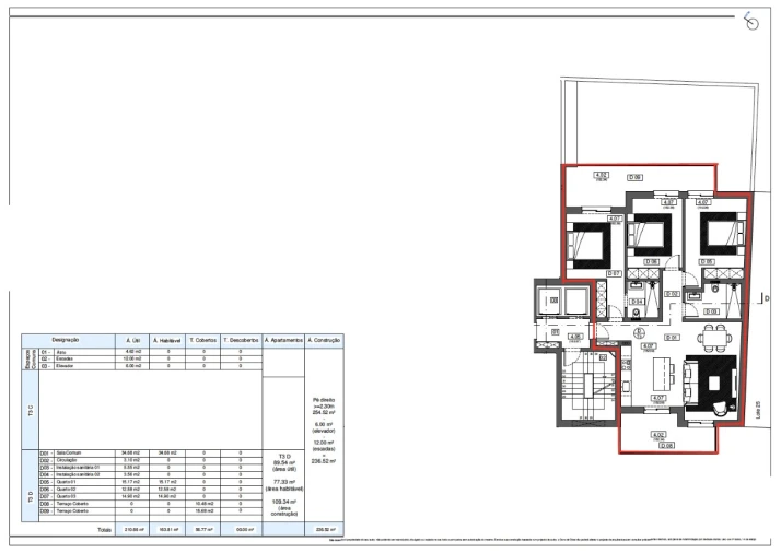 Apartamento T3 para Venda em Loule (São Sebastião) Planta 1