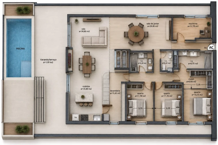 Apartamento T4 para Venda em Paços de Ferreira Planta 1