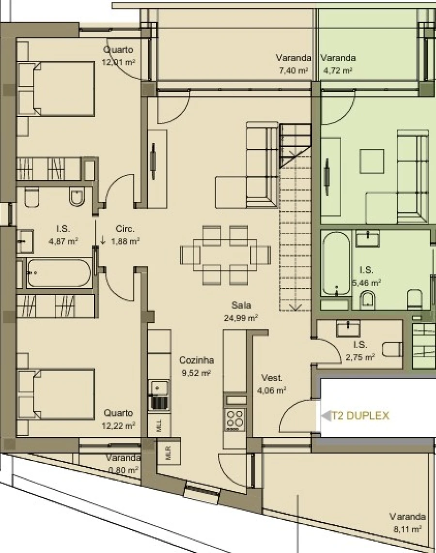 Apartamento T2 para Venda em Repeses e São Salvador Planta 2