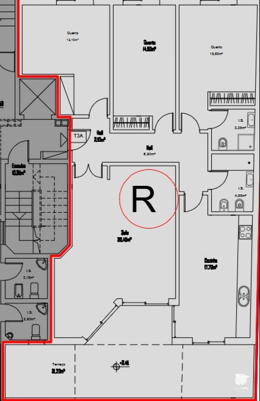 Apartamento T3 para Venda em Quelfes Planta 1