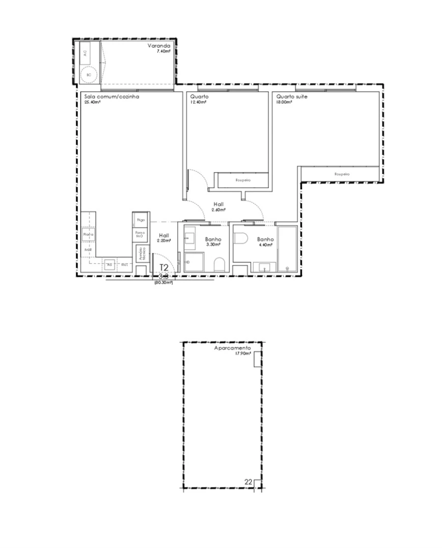 Apartamento T2 para Venda em São João da Madeira Planta 1