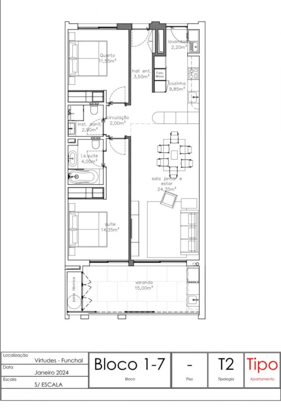 Apartamento T2 para Venda em São Martinho Planta 1