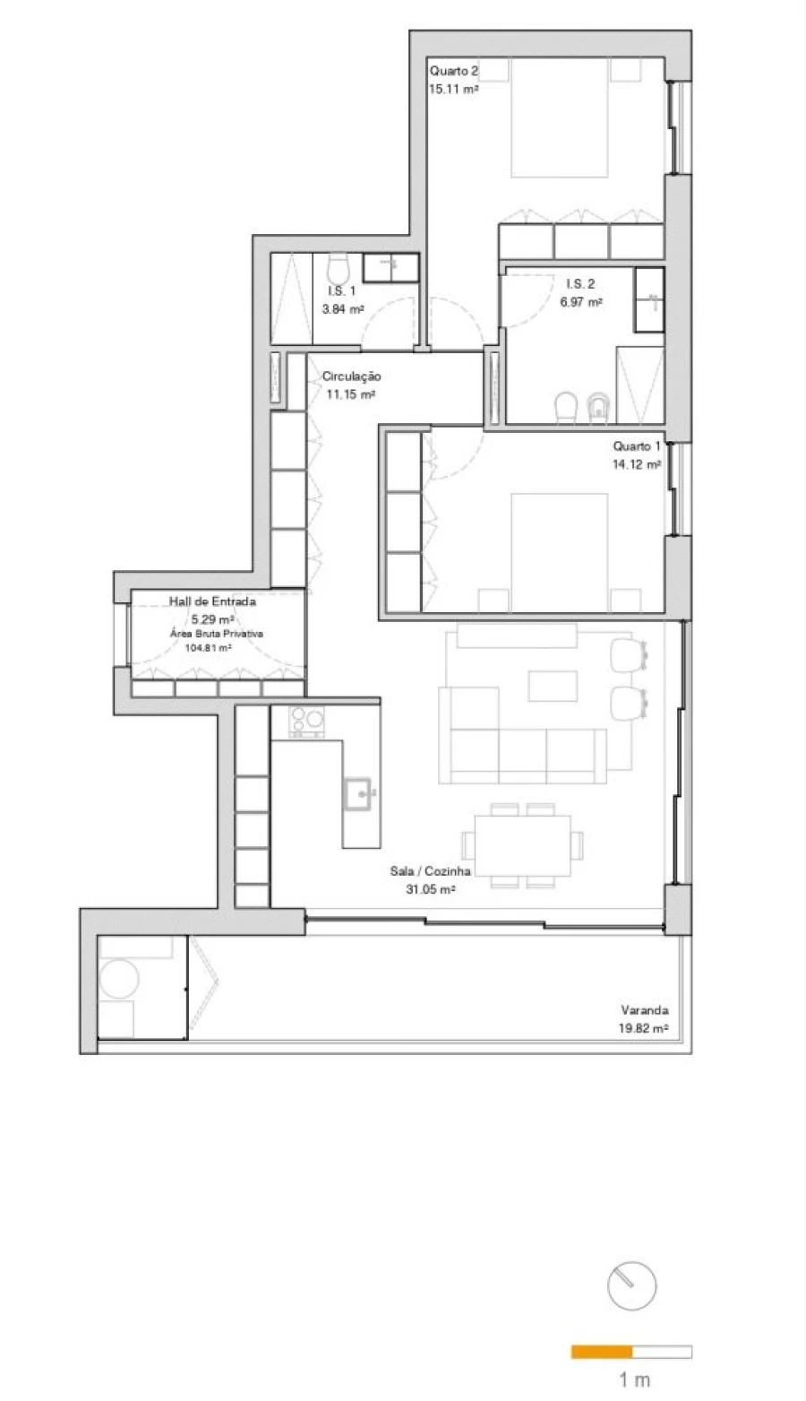 Apartamento T2 para Venda em Glória e Vera Cruz Planta 1