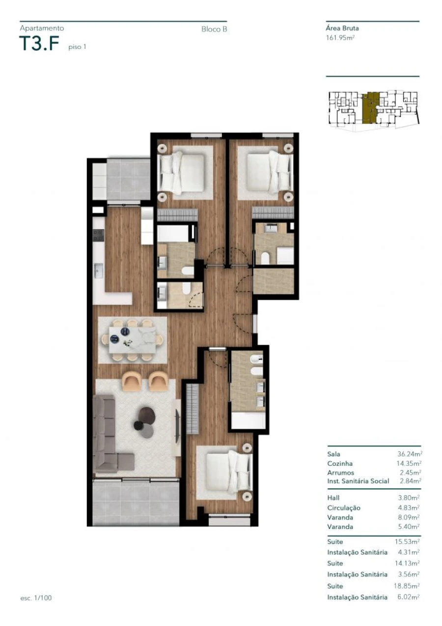 Apartamento T3 para Venda em Funchal (Santa Luzia) Planta 1