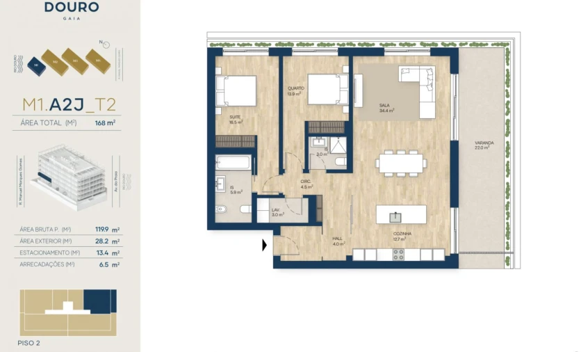 Apartamento T2 para Venda em Canidelo Planta 1