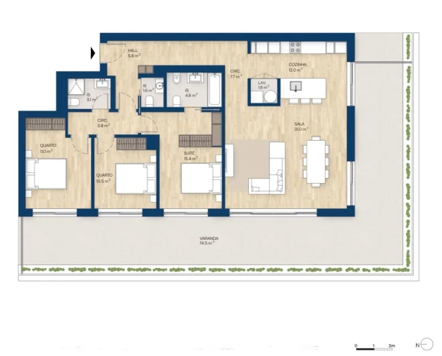 Apartamento T3 para Venda em Canidelo Planta 1