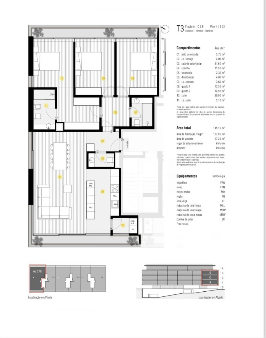 Apartamento T3 para Venda em Canidelo Planta 1