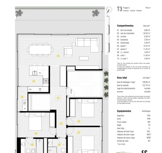 Apartamento T3 para Venda em Canidelo Planta 1