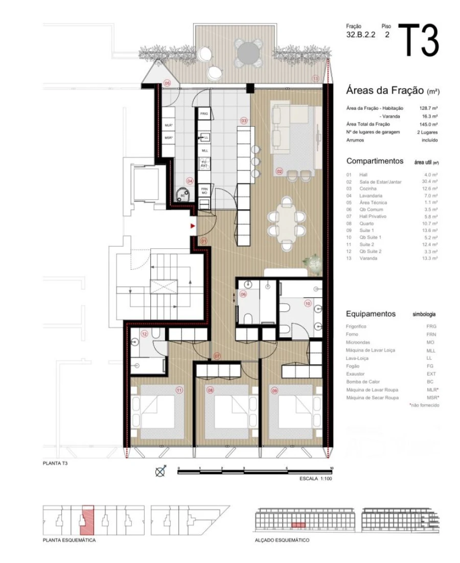 Apartamento T3 para Venda em Canidelo Planta 1