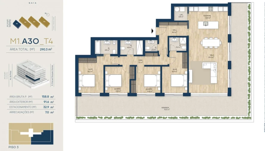 Apartamento T4 para Venda em Canidelo Planta 1