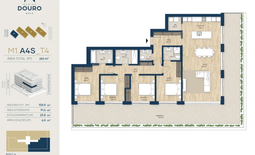 Apartamento T4 para Venda em Canidelo Planta 1
