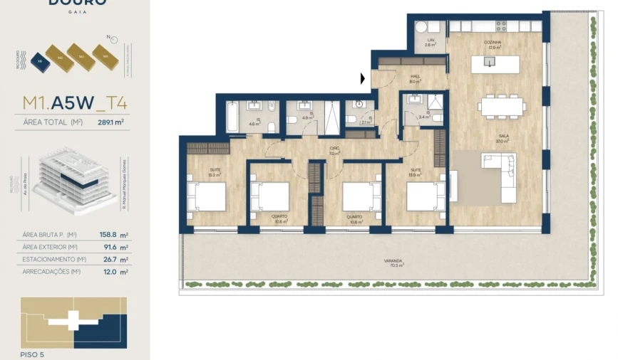 Apartamento T4 para Venda em Canidelo Planta 1