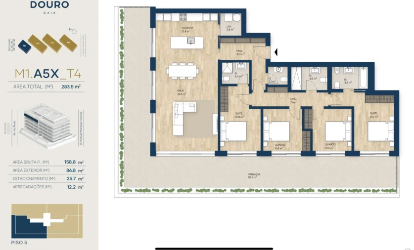 Apartamento T4 para Venda em Canidelo Planta 1
