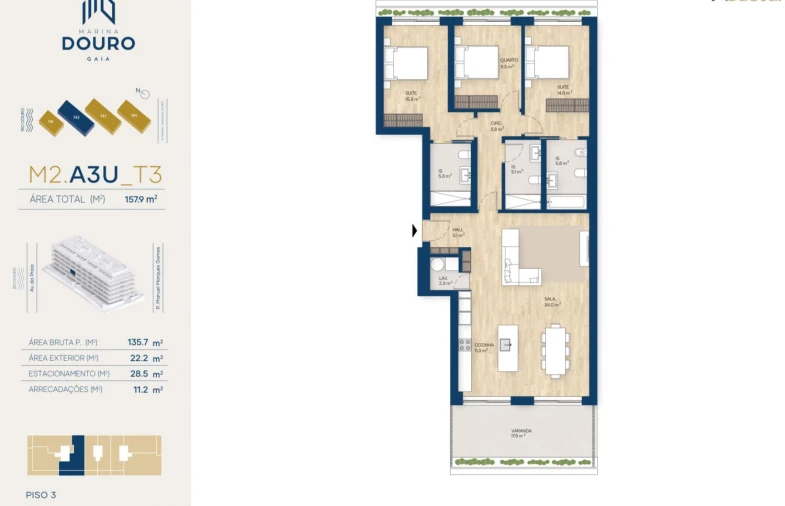 Apartamento T3 para Venda em Canidelo Planta 1