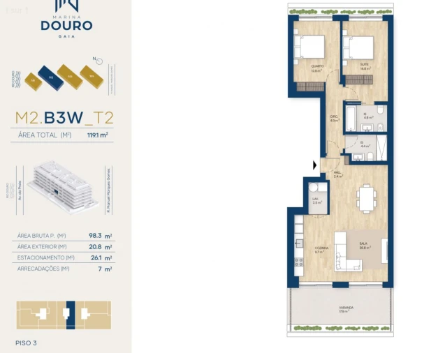 Apartamento T2 para Venda em Canidelo Planta 1