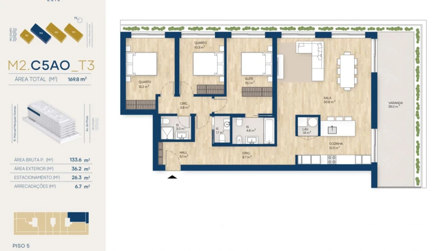 Apartamento T3 para Venda em Canidelo Planta 1