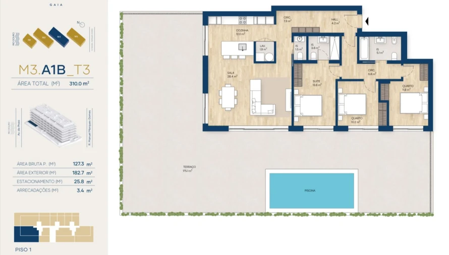 Apartamento T3 para Venda em Canidelo Planta 1