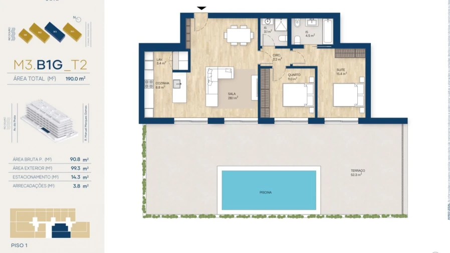 Apartamento T2 para Venda em Canidelo Planta 1