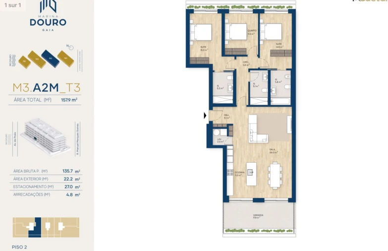Apartamento T3 para Venda em Canidelo Planta 1