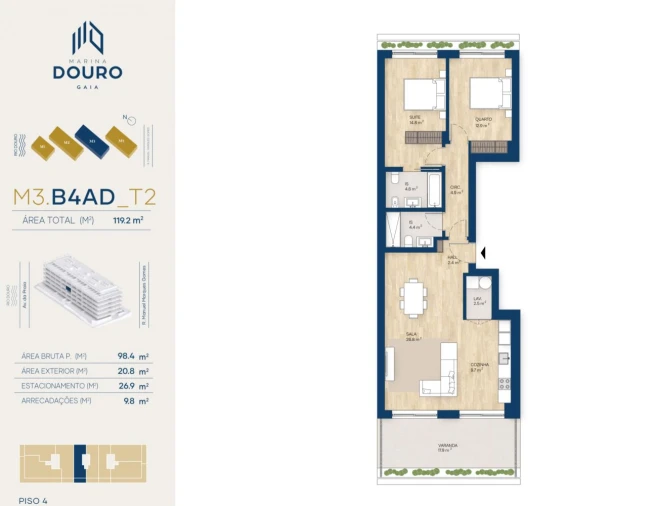 Apartamento T2 para Venda em Canidelo Planta 1