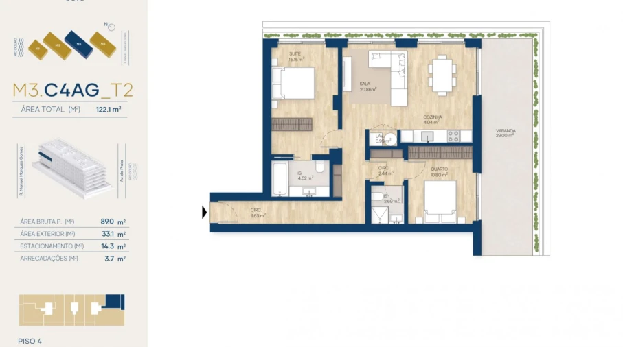 Apartamento T2 para Venda em Canidelo Planta 1