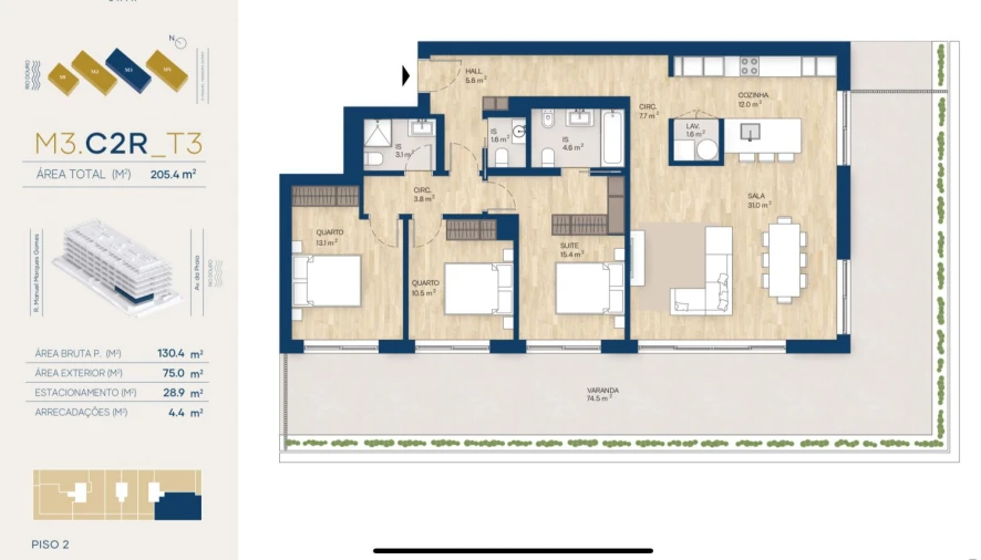 Apartamento T3 para Venda em Canidelo Planta 1