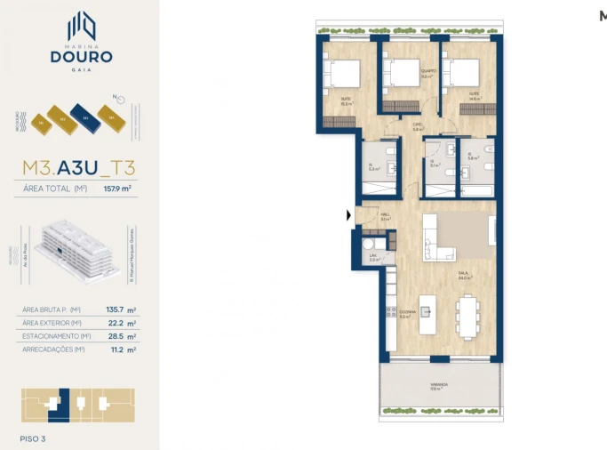 Apartamento T3 para Venda em Canidelo Planta 1