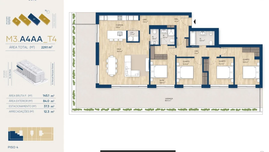 Apartamento T4 para Venda em Canidelo Planta 1