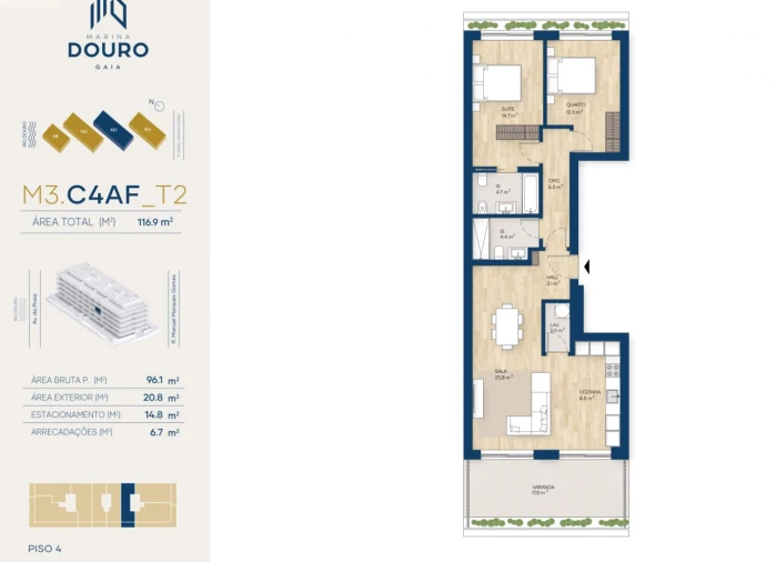 Apartamento T2 para Venda em Canidelo Planta 1